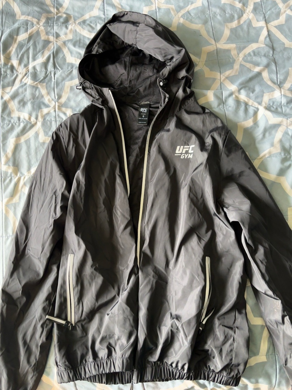 UFC Gym Black Hooded Windbreaker with White Trim